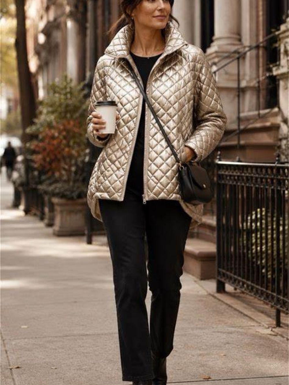 Athleta Metallic Silver Quilted Whisper Featherless Jacket